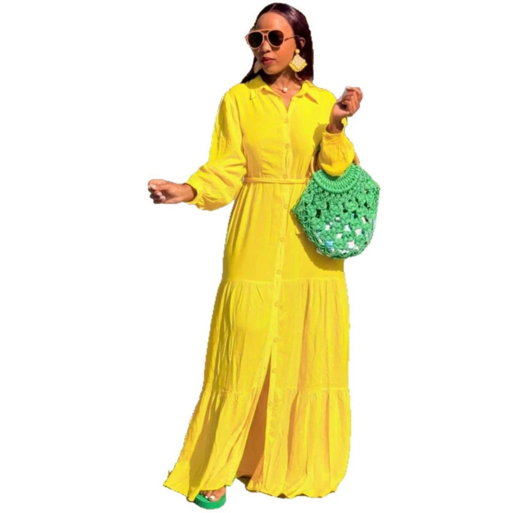 ZARA Solid Color Lapel Cardigan Long Sleeve Maxi Dress African Fashion